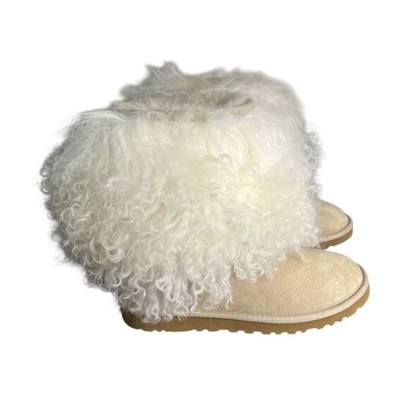 UGG Boots 6 Mongolian Fur Short Cuff Sheepskin Cream Ski Outdoor Worn Once - Picture 3 of 8